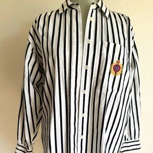 1980 Vintage Trendy Liz Claiborne Sport Med Black and White Stripped Button up